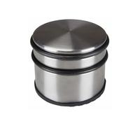 Perel Tope de puerta redondo de acero inoxidable, tope de puerta para piso, paquete de 4, resistente, sin necesidad de taladrar, anillo de goma protector inferior antideslizante, gris plateado, 1 kg