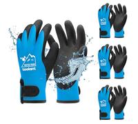 toolant Guantes de Trabajo 100% Impermeables para Hombre y Mujer, 3 Pares, Guantes de Trabajo de Invierno para Clima frío, Pantalla táctil, Guantes térmicos cálidos, Azul, L