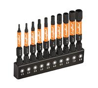 toolant Juego de 10 brocas hexagonales de impacto (métricas), vástago hexagonal de 1/4 pulgadas, puntas hexagonales de acero S2, puntas mecanizadas CNC con magnetismo, 2 pulgadas de largo con caja de