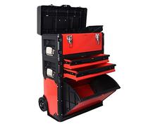 Toolbox - Organizador de taller de garaje con ruedas, caja de herramientas grande, carrito vertical apilable con bandeja extraíble, caja de almacenamiento de herramientas (rojo)