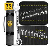 TOOLGUARDS Juego completo de llaves de trinquete de 33 piezas, métricas y estándar, juego de llaves de trinquete combinadas, tamaño grande