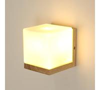 Toolight Aplique de Pared Interior Vintage, Lámpara de Pared de Madera E27, Luz de Pare de Cristal para Dormitorio Pasillo Escaleras Sala de Estar, Cuadrado (Bombilla no Incluida)