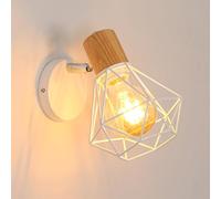 Toolight Lámparas de Pared Vintage, 350° Giratorio Ajustable Aplique Pared Madera, Luz de Pare Jaula Metal Hierro E27 para Dormitorio Pasillo Salón, Max 60W, Blanco(Bombilla no Incluida)