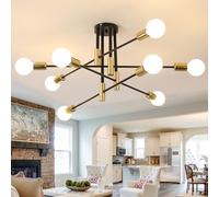 Toolight Lamparas de Techo Industrial 90CM, 8-luz Lámpara de Techo Salon e27, Lampara Techo para Comedor Dormitorio Salón Cocina, Negro y Dorado (Sin Bombilla)