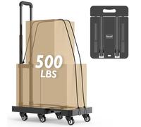TOOLIOM Carrito de Mano Plegable, Carrito de Equipaje Plegable Resistente de 500 Libras con 6 Ruedas y 2 Cuerdas elásticas, Carrito Plegable portátil con Base Extensible