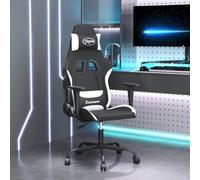 toolkix Silla de gaming de tela negra y blanca ergonómica con función reclinable, altura regulable, giratoria y con reposabrazos, ideal para oficina en casa, habitación juvenil, adultos y adolescentes