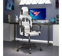 toolkix Silla de gaming giratoria de piel sintética color blanco y negro con ajuste de altura, función basculante, cojín lumbar y función reclinable para oficina en casa, habitación juvenil, adultos