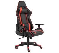 toolkix Silla de gaming giratoria roja con funda de PVC ergonómica regulable y función basculante, incluye cojín cervical y lumbar para oficina, oficina en casa, habitación juvenil, adultos y