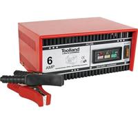 Toolland Cargador de batería 12V 6A para baterías de Plomo y Gel 20-90Ah, indicador LED de Carga, protección contra sobrecarga, Carcasa metálica, para Moto Tractor Coche Furgoneta Barco pequeño