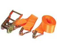 Toolland Correa de Aterrizaje, en 2 Partes, con Tensor de trinquete y Ganchos de Dedos Apretados, para la estiba de Cargas Medianas, máx. 1000 kg, poliéster, Naranja, 50 mm x 4.5 m, 1 habitación