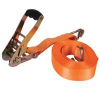 Toolland Correa de Aterrizaje, en 2 Partes, con Tensor de trinquete y Ganchos de Dedos Apretados, para la estiba de Cargas Pesadas, máx. 4,500 kg, poliéster, Naranja, 50 mm x 8 m