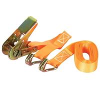 Toolland Correa de Aterrizaje, en 2 Partes, con Tensor de trinquete y Ganchos de Dedos Apretados, para la estiba de Cargas de luz, máx. 500 kg, poliéster, Naranja, 25 mm x 4.5 m, 1 habitación