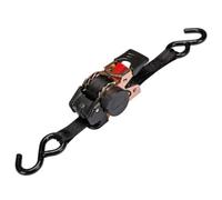 Toolland Correa de Aterrizaje, en 2 Partes, con Tensor de trinquete y Ganchos S, retracción automática, para estiba de Carga de luz, máx. 300 kg, poliéster, Negro, 25 mm x 3 m, 1 habitación