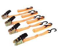 Toolland Juego de correas de trazo, en 2 partes, lote de 4, con tensor de trinquete y ganchos en forma de S, UV y resistentes a la humedad, para la estiba de cargas, máx. 500 kg, poliéster, naranja,