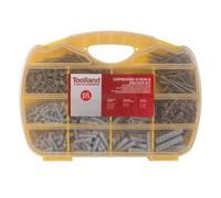 Toolland Surtido de tornillos y tacos de pared 632 piezas, tornillos para aglomerado, anclajes de pared de plástico, tornillos hexagonales para madera, caja organizadora de bricolaje con