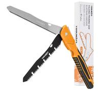 TOOLMAYS Sierra de podar, sierra de mano plegable con 2 cuchillas, acero Sk-5 de calidad, sierra de árbol con bloqueo seguro para madera, hueso, bambú, PVC, poda de árboles, camping