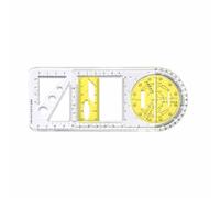 tooloflife Plantilla de dibujo móvil de plástico transparente amarillo y blanco y regla geométrica multifuncional, herramienta de medición de escala de doble cara, con transportador giratorio de 360°