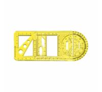 tooloflife Plantilla de dibujo móvil de plástico transparente amarillo y regla geométrica multifuncional, herramienta de medición de escala de doble cara, con transportador giratorio de 360°, para