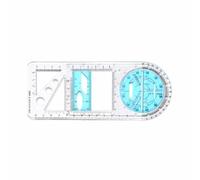 tooloflife Plantilla de dibujo móvil de plástico transparente azul y blanco y regla geométrica multifuncional, herramienta de medición de escala de doble cara, con transportador giratorio de 360°