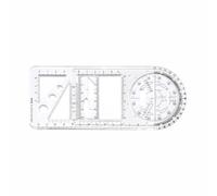 tooloflife Plantilla de dibujo móvil de plástico transparente blanco y regla geométrica multifuncional, herramienta de medición de escala de doble cara, con transportador giratorio de 360°, para