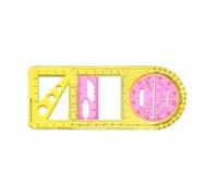 tooloflife Plantilla de dibujo móvil de plástico transparente rojo y amarillo y regla geométrica multifuncional, herramienta de medición de escala de doble cara, con transportador giratorio de 360°