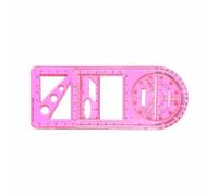 tooloflife Plantilla de dibujo móvil de plástico transparente rosa y regla geométrica multifuncional, herramienta de medición de escala de doble cara, con transportador giratorio de 360°, para escuela