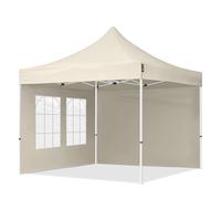 TOOLPORT 3x3 m Carpa plegable, ECONOMY acero 30mm, 2 laterales incl. con ventanas rectangulares, crema - (59035)