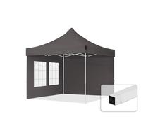 TOOLPORT 3x3 m Carpa plegable, ECONOMY acero 30mm, 2 laterales incl. con ventanas rectangulares, gris oscuro - (59037)