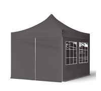 TOOLPORT 3x3 m Carpa plegable, ECONOMY acero 30mm, 4 laterales incl. con ventanas rectangulares, gris oscuro - (582635)