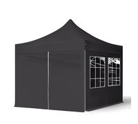 TOOLPORT 3x3 m Carpa plegable, ECONOMY acero 30mm, 4 laterales incl. con ventanas rectangulares, negro - (581830)