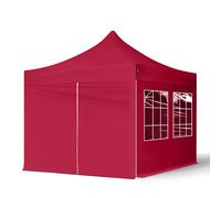 TOOLPORT 3x3 m Carpa plegable, ECONOMY acero 30mm, 4 laterales incl. con ventanas rectangulares, rojo - (582631)