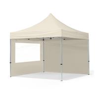 TOOLPORT 3x3 m Carpa plegable, ECONOMY aluminio 32mm, 2 laterales in on ventanas panorámicas, crema - (59003)