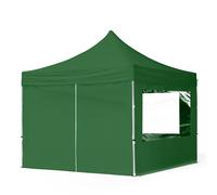 TOOLPORT 3x3 m Carpa plegable, ECONOMY aluminio 32mm, 4 laterales in on ventanas panorámicas, verde oscuro - (59008)