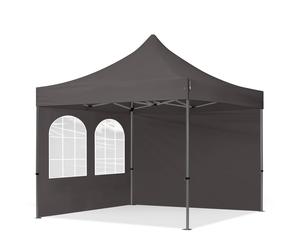 TOOLPORT 3x3 m Carpa plegable, PREMIUM acero 40mm, 2 laterales in on ventanas de arco, gris oscuro - (600022)