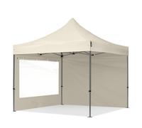 TOOLPORT 3x3 m Carpa plegable, PREMIUM acero 40mm, 2 laterales incl. con ventanas panorámicas, crema - (600013)