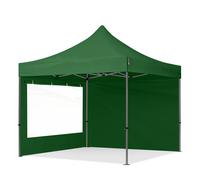 TOOLPORT 3x3 m Carpa plegable, PREMIUM acero 40mm, 2 laterales incl. con ventanas panorámicas, verde oscuro - (600018)