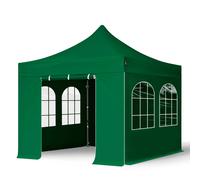 TOOLPORT 3x3 m Carpa plegable, PREMIUM acero 40mm, 4 laterales incl. con ventanas de arco, verde oscuro - (600019)