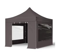 TOOLPORT 3x3 m Carpa plegable, PREMIUM acero 40mm, 4 laterales in on ventanas panorámicas, gris oscuro - (600025)