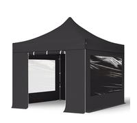TOOLPORT 3x3 m Carpa plegable, PREMIUM acero 40mm, 4 laterales in on ventanas panorámicas, negro - (600005)