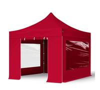 TOOLPORT 3x3 m Carpa plegable, PREMIUM acero 40mm, 4 laterales incl. con ventanas panorámicas, rojo - (600033)