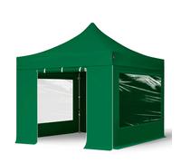 TOOLPORT 3x3 m Carpa plegable, PREMIUM acero 40mm, 4 laterales incl. con ventanas panorámicas, verde oscuro - (600020)