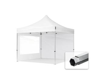 TOOLPORT 3x3 m Carpa plegable, PROFESSIONAL aluminio 40mm, 2 laterales in on ventanas panorámicas, blanco - (600170)