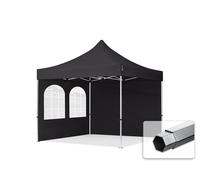 TOOLPORT 3x3 m Carpa plegable, PROFESSIONAL aluminio 40mm, 2 laterales incl. con ventanas de arco, negro - (600164)