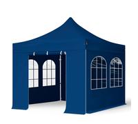 TOOLPORT 3x3 m Carpa plegable, PROFESSIONAL aluminio 40mm, 4 laterales incl. con ventanas de arco, azul - (600154)