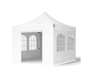 TOOLPORT 3x3 m Carpa plegable, PROFESSIONAL aluminio 40mm, 4 laterales incl. con ventanas de arco, blanco - (600135)