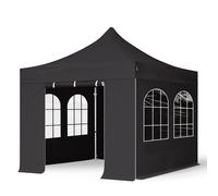 TOOLPORT 3x3 m Carpa plegable, PROFESSIONAL aluminio 40mm, 4 laterales incl. con ventanas de arco, negro - (59137)