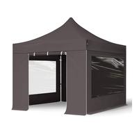 TOOLPORT 3x3 m Carpa plegable, PROFESSIONAL aluminio 40mm, 4 laterales in on ventanas panorámicas, gris oscuro - (600150)