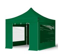 TOOLPORT 3x3 m Carpa plegable, PROFESSIONAL aluminio 40mm, 4 laterales incl. con ventanas panorámicas, verde oscuro - (600145)