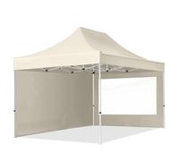 TOOLPORT 3x4,5 m Carpa plegable, ECONOMY acero 30mm, 2 laterales in on ventanas panorámicas, crema - (59042)