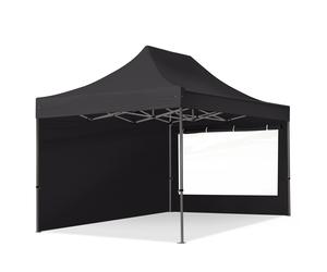 TOOLPORT 3x4,5 m Carpa plegable, PREMIUM acero 40mm, 2 laterales in on ventanas panorámicas, negro - (600041)